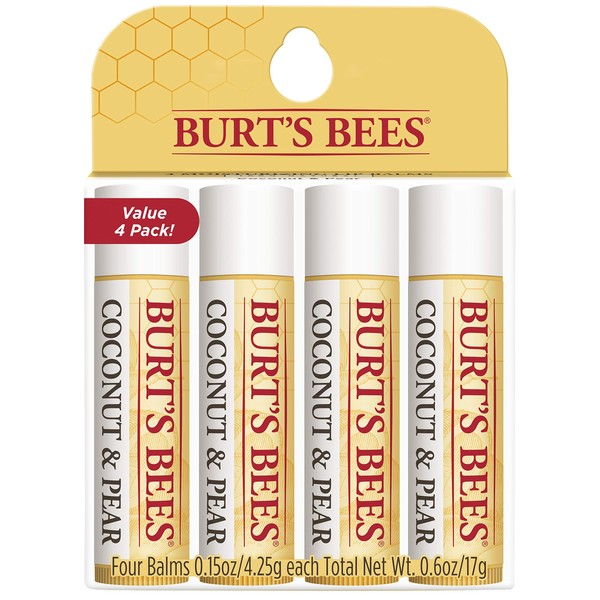 Burt's Bees 100% Natural Moisturizing Lip Balm, Coconut & Pear with Beeswax & Fruit Extracts - 4 Tubes