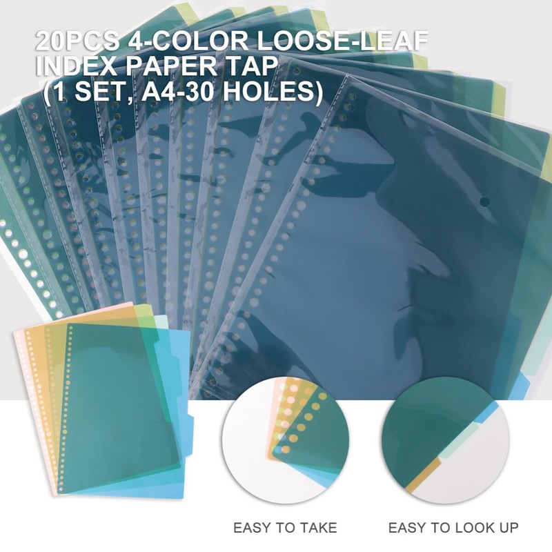 TOYANDONA File Index Divider Card Sheet a4 30 Holes Plastic