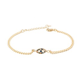 Gold Evil Eye Hamsa Hand Bracelet Dainty 14K White Gold Plated Link Bracelets for Women Non Tarnish (evil eye color-1 gold)