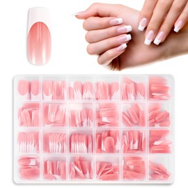 JSRQT Pack of 360 Artificial Nails, French Nails, Medium Rectangular False Nails, Fake Nails, Natural DIY False Nails, False Nail Tips with Nail File, Press on Nails, Artificial for Women and Women