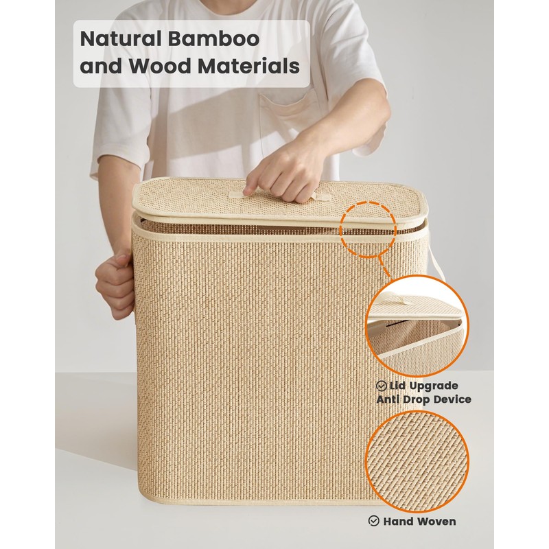 WAOHANAZ Bamboo Toilet Paper Storage Basket with Lid & Handle
