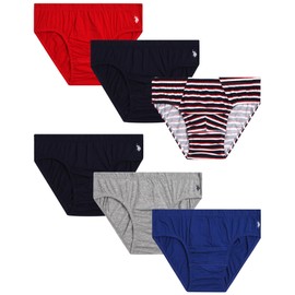 U.S. Polo Assn. Men's Low Rise Briefs - 6 Pack Soft Stretch Cotton Underwear for Men - Men's Briefs with Contour Pouch (S-XL), Size Large, Heather Grey/Blue/Stripe