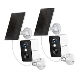 Septekon 2K Security Cameras Wireless Outdoor 2 Pack, Solar Battery Powered Camera with Two Spotlights, PIR Motion Detection Siren, Color Night Vision, 2-Way Audio, IP66 Waterpoof