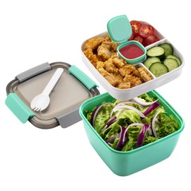 Freshmage Salad Lunch Container To Go, 52-oz Salad Bowls with 3 Compartments, Salad Dressings Container for Salad Toppings, Snacks, Men, Women (Green)