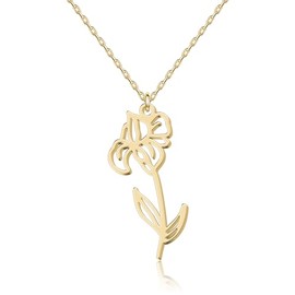 UMAGICBOX February Iris Birth Flower Necklace for Women - Custom Gold Pendant Jewellery - Valentine’s Day Gift for Mum, Daughter, Sister, Wife, Girlfriend - Aquarius Pisces