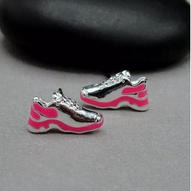 Unbranded Neon Pink Running Shoe Earrings - Silver Running Shoe Studs - Runner Earrings