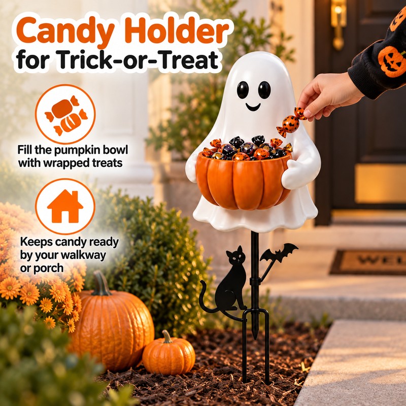 Halloween Ghost Pumpkin Stake Light for Yard – 2D Outdoor
