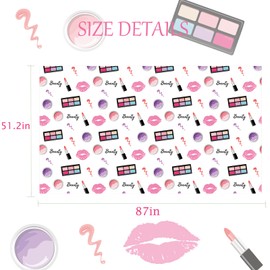 MIKIMIQI 1 Pack SPA Makeup Party Decorations Spa Table Decorations Pink Cosmetic Themed Table Cover Birthday Party Table Runner Makeup Tablecloth for Women Girls Party Supplies, 52 X 87in