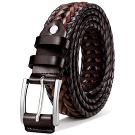 BULLIANT Mens Belts,Leather Woven Braided Belts for Gift Men Casual Jeans Golf(Deep Brown/Light Brown,42"-46" Waist Adjustable)