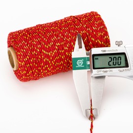 KINGLAKE Red Cotton Cord with Gold Cord, 100 m Bakers Twine Natural Cotton Yarn, 2 mm Craft Cord Cotton Cord Perfect for DIY Arts and Crafts Gardening - Red