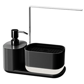 AMZYYDS jaboneras para Cocina 4 en 1,Dispensador de Jabon Cocina,Dispensador Jabon Cocina,jabonera para Cocina, jabonera Cocina,con Toallero y Soporte de Esponja para Fregadero(Negro)