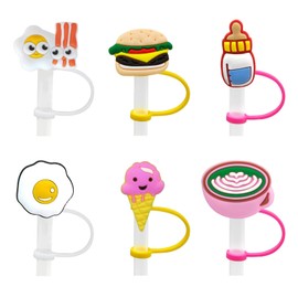 MOXLLERY 6Pcs Silicone Straw Covers Cap, Eco-Friendly, Unique Design, Reusable, 7-8 mm Straw Cup Accessories