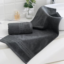 sense gnosis Grey Hand Towel Set of 2 Soft Absorbent Face Towels 100% Cotton Checkered Decorative Hand Towels for Bathroom Hotel Shower, 13 X 29 Inch
