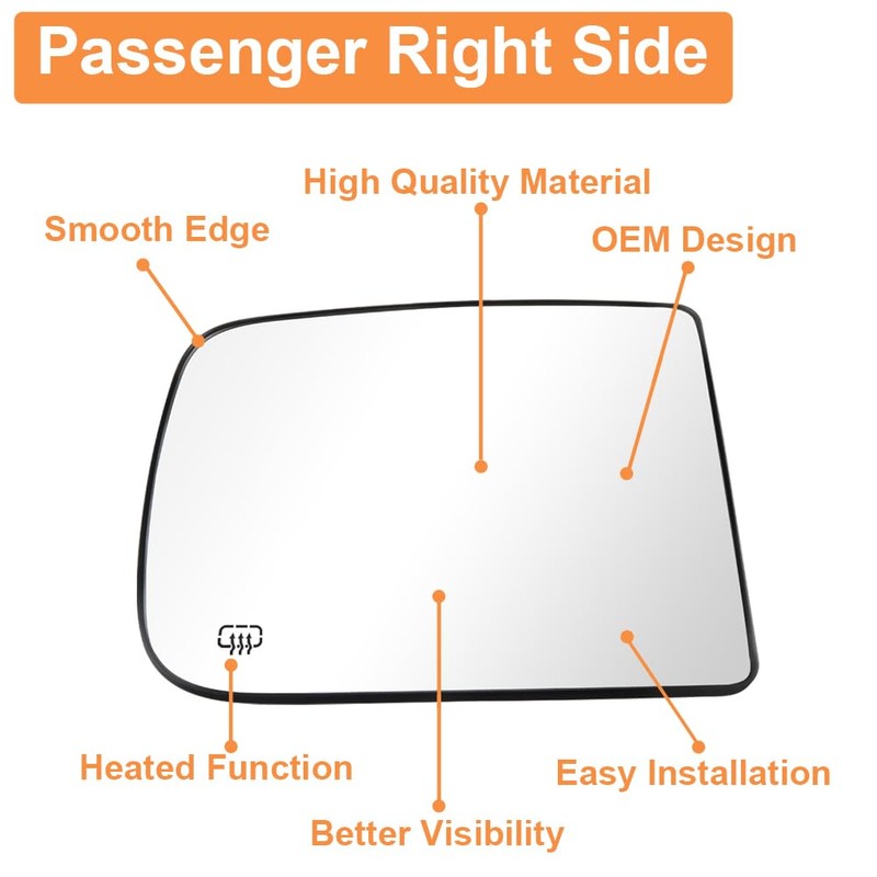 Senzeal Passenger Side Tow Mirror Glass Heated Tow Mirror Replacement
