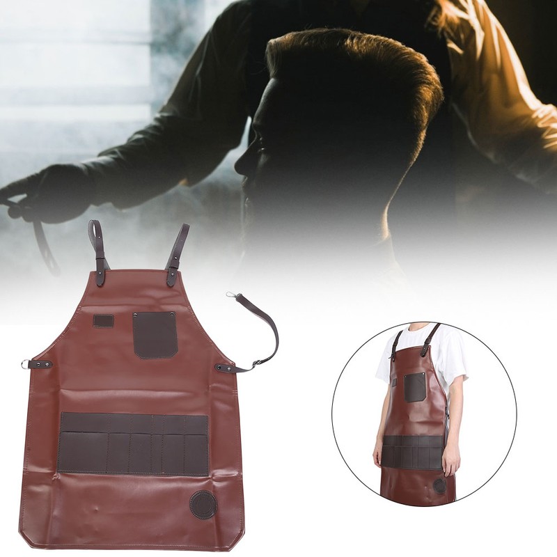 Barber Apron Waterproof Bartender Kitchen Cooking Adjustable Apron with Pockets