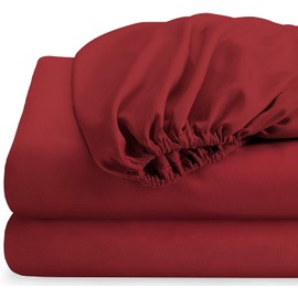 Fitted Sheet Twin-XL Size - Burgundy Fitted Bottom Sheet Only -100% Egyptian Cotton Hotel Quality Top Sheet - Deep Pocket up to 15 inches, Super Soft Cotton Bedsheets (Burgundy Solid, Twin-XL)