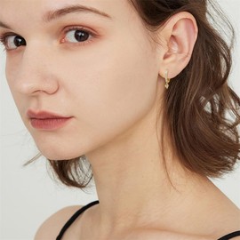 Small Spike Dangle Drop Huggie Hoop Earrings for Women Minimalist Punk Spike Dangling Pave CZ Hoops Dainty Mini Cone Geometrical Statement Lightweight Jewelry Gifts (Gold)