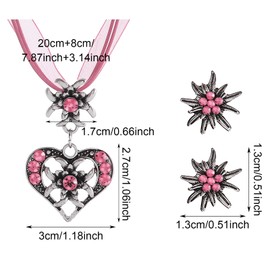 MUNSKT 3 Stück Bayerisch Dirndlschmuck Set, Liebe Halskette und Ohrstecker für Damen Bierfest Trachten Dirndl Outfit Accessoires. (Rosa)