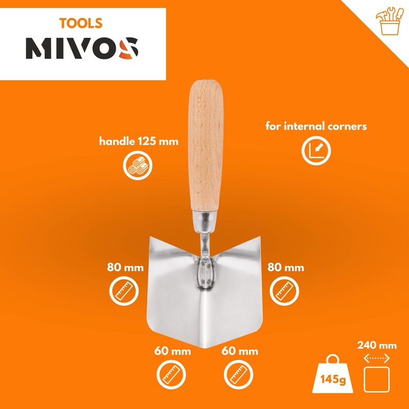 Mivos 2 x Corner Trowel Stainless Steel 80 x 60