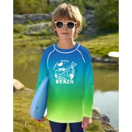 BesserBay Children's UV Shirt Long Sleeves Rash Guard Quick-Drying UV Swimming Shirt for Boys 110-160, Beach Blue & Green