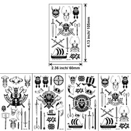 Qpout Pirate Temporary Tattoos 130+ Design, Black Viking Pirate Tattoos Stickers for Girls Boys Children Party Bags Party Bags Birthday Gift Pirate Party Face Hand Arm Decor