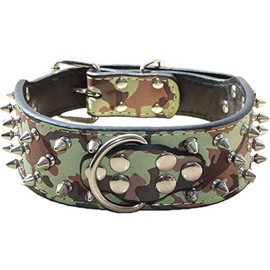 Haoyueer Spiked Leather Dog Collar Bullet Rivets Studded 2 Inch Width Stylish Leather Dog Collars for Medium & Large Dogs Pitbull(Camouflage,XL)