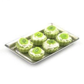 MyTinyWorld 6 Loose Dolls House Miniature Sliced Kiwi Green Based Tarts on a Tray