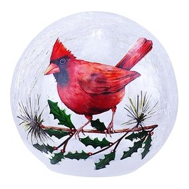 Red Carpet Studios LED Cardinal Bright Red 6 Inch Crackled Glass Christmas Globe Lantern
