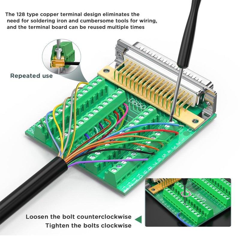 JUXINICE DB50 Female Connector to Terminal Block, HDB50 Breakout Board