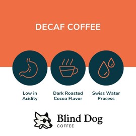 Blind Dog Coffee - 12 Decaf Coffee K cups - Decaffeinated Single Serving Coffee Pods - Medium Roast Coffee - Swiss Water Process Organic Caffeine free Coffee - Premium Quality