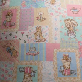 Frederick Warne & Co. Vintage 1992 Beatrix Potter Pastel Patchwork FLANNEL Fabric by the Half Yard