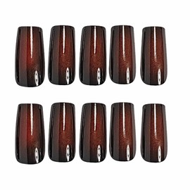 MERVF Long Square Press on Nails Red Aura Fake Nail Black Gradient Glue ons Gothic Squoval Acrylic Dark Art Manicure Supplies Glossy 24pcs