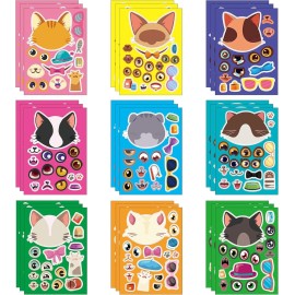 DaiUni 27 Sheets Cat Make a Face Sticker for Kids Todders Activities,