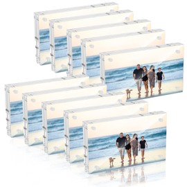 Adboros 5x7 Acrylic Picture Frame 10 Pack, Clear Picture Frames Double Sided Magnetic Acrylic Frames Freestanding Photo Block Frame Desktop Display Floating Frameless Frame Stand