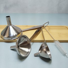 Temuduo Mini Stainless Steel Funnels,Small Metal Funnel Ktchen for Filling Bottles or containers,4 pcs Kitchen Funnel Set for Transferring Liquid Oils Powder Dishwasher Safe (Long Handle)