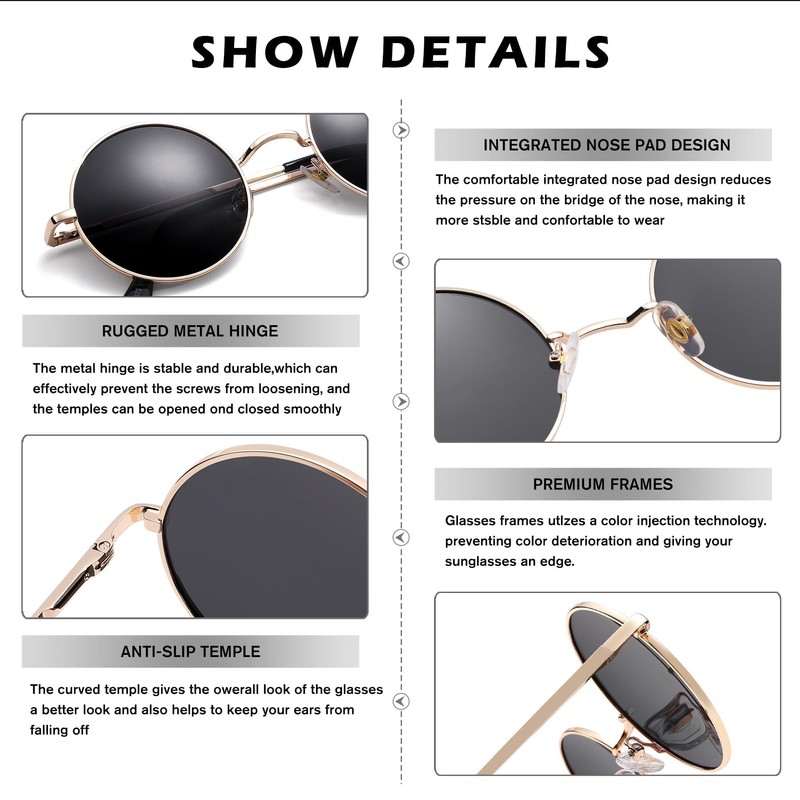 Pro Acme Retro Small Round Polarised Sunglasses for Men Women,