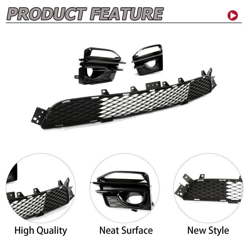 HECASA Lower Grille+Fog Light Cover Compatible with 2014-2017 Infiniti Q50