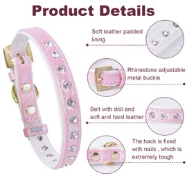 LOVPE Dog Collar Bling Leather with Studded Diamonds Glamorous Rhinestone Gold Buckle Accessory for Small to Medium Dogs,Cats,Girl & Boy Puppies Kittens (XS, Pink)