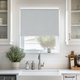 ChrisDowa Cordless 100% Blackout Roller Shade, with Striped Jacquard, Thermal Insulated, UV Protection Fabric, Total Blackout Blinds for Window, French Doors, Home and Office.Light Grey, 28"W x 72"H