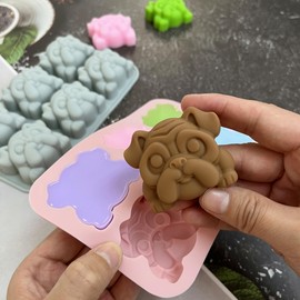 Silicone Bulldog Mold, 6-Cavity Baking Molds for Chocolate Candy Soap, Ice Cube Tray (pink)