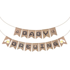 1 Set A Baby is Brewing Party Banner, Burlap Baby Shower Party Banner Pre-Struing Tea Party Gender Reveal Decoration for Garland Fireplace Pregnancy Celebration (Black Letter)