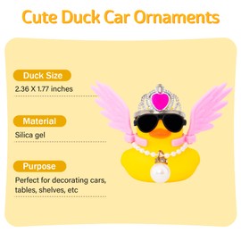 wonuu Car Dashboard Decorations Wings Rubber Ducks, Car Duck for Car Ornament Accessories with Sunglasses, Wings Pink/Pink Crown/Pendant, Pink/Pendant