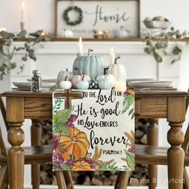 Artoid Mode Pumpkin Leaves Grapes Wheat Thanksgiving Table Runner, Seasonal Autumn Kitchen Dining Table Decoration for Home Party Decor 13x72 Inch