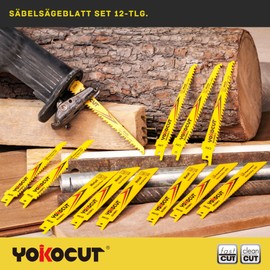 YOKOCUT Reciprocating Saw Blade Set Saw Blades for Cutting Metal, Wood and Wood with Nails 12-Piece M42 BIM Reciprocating Saw Blades Set