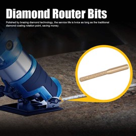 Diamond Straight Router Bit - Straight Brazed Diamond Profile Wheel Router Bit Golden Brazed Straight Shank for Marble Granite Stone Hells Tile Edge Electric Router Profiling Cutting (6.35*5*65mm)