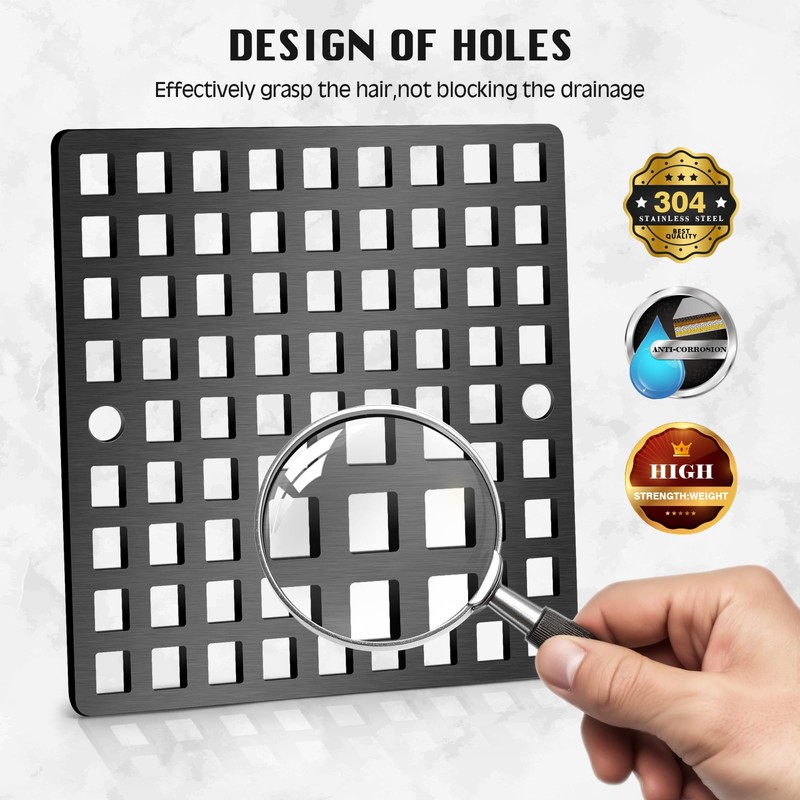 2 Pcs Square Shower Drain Cover 4" Matte Black- Anti-Clog