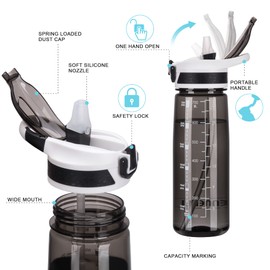 VENNERLI Sports Water Bottle with Straw 800ML Bike Water Bottles Reusable Water Jug 28 OZ Hydro Jug BPA-Free Wide Mouth with Handle for Fitness Outdoor Hiking Camping Dishwasher Safe (N-800 black)