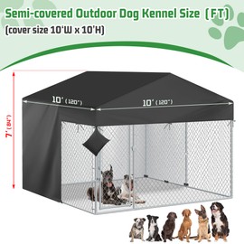 Iceberg Elf Outdoor Dog Kennel Cover Half Coverage for 10x10FT 600D Heavy Duty Waterproof Kennel Covers for Dog Cages(Cover Only) Black