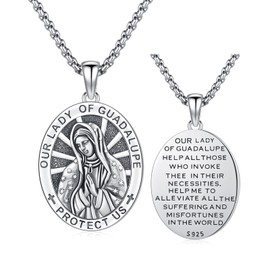 XIXLES Virgin Mary Necklace Sterlign Silver Mary Medal Virgen De Guadalupe Necklace Mother Mary Pendant Necklaces Virgen Maria Pendant Virgencita Necklace Saint Mary Our Lady Of Guadalupe Necklace