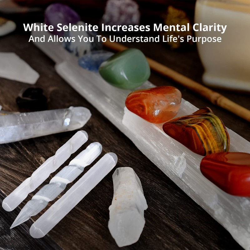 Natural Solution Selenite Healing Crystals, 2 Wands with 1 Massage